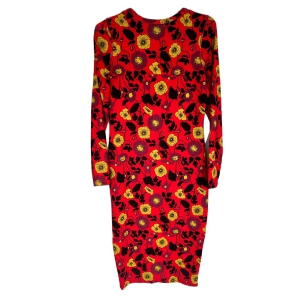 Zara Red & Yellow Floral Stretch Bodycon Midi Dress, Large​​​​